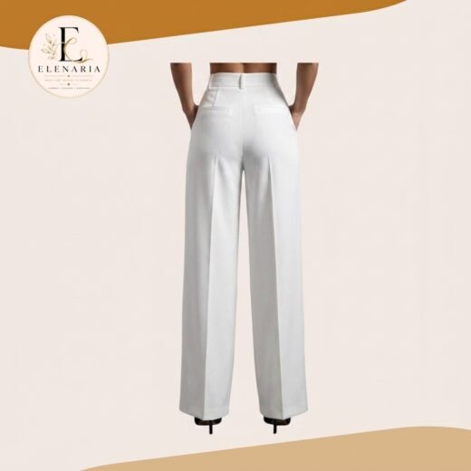 Pantalón de Vestir Blanco de Tiro Alto con Pernera Ancha | Elenaria