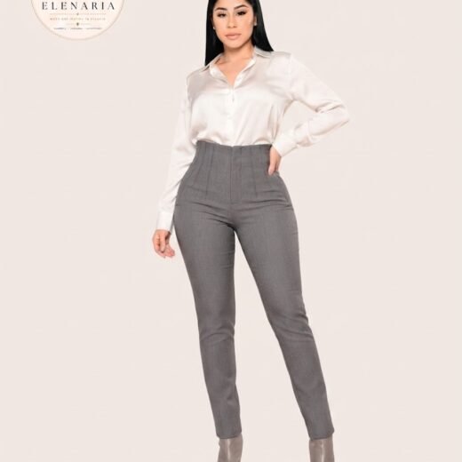 Pantalón de Vestir Gris de Tiro Alto con Estilo Sastre | Elenaria
